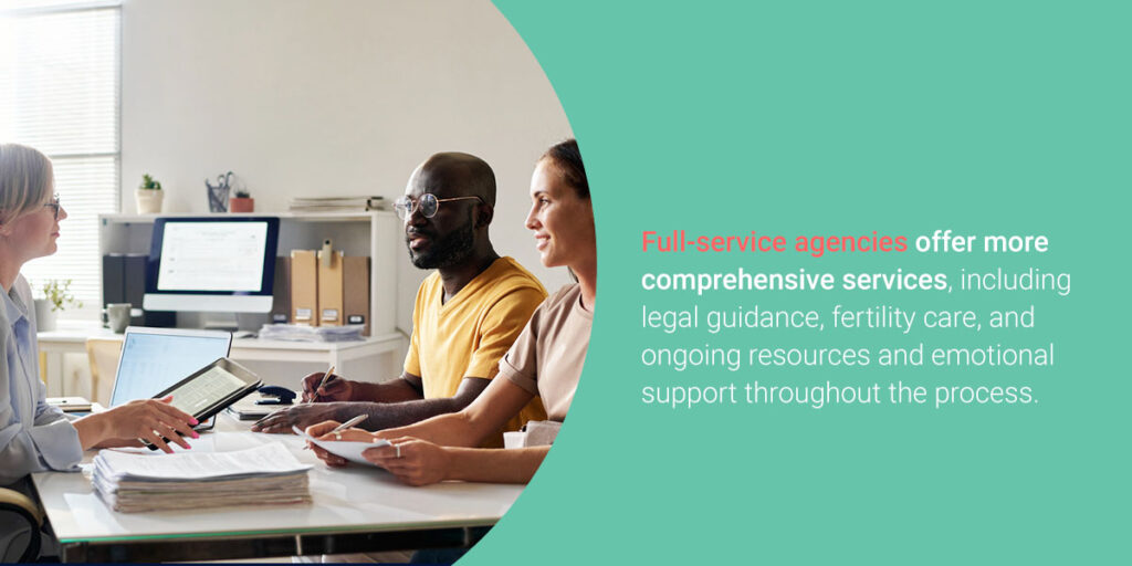 Full-service surrogacy agencies offer comprehensive services